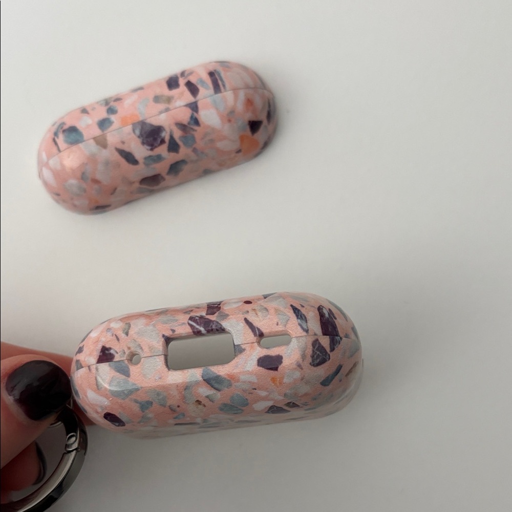 Pink Terrazzo AirPods Case with Keyring - Picture 3 of 4
